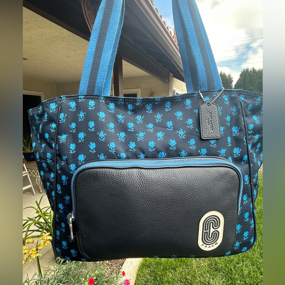 COACH Court Badlands Floral Print Nylon w/Pebble Leather Trim Tote Bag - Picture 5 of 12